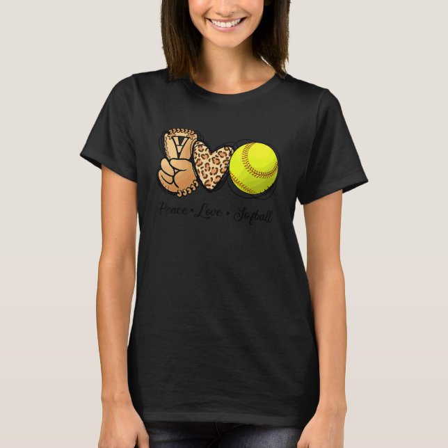 Camiseta Folha de Mães de Softball de Paz Leopard Imprimir  (Frente)
