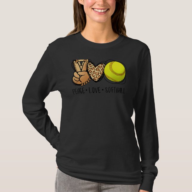 Camiseta Folha de Mães de Softball de Paz Leopard Imprimir  (Frente)