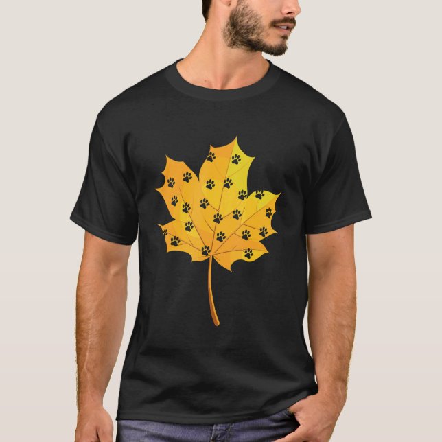 Camiseta Folha de outono com Baixa de Pegada de Gato (Frente)