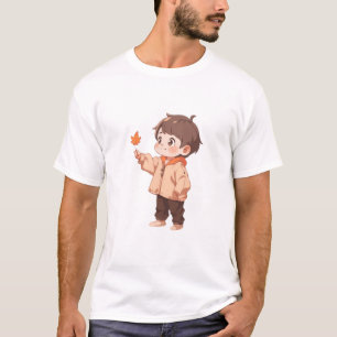 Camiseta Folha de outono com um menino fofo