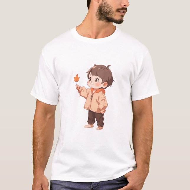 Camiseta Folha de outono com um menino fofo (Frente)