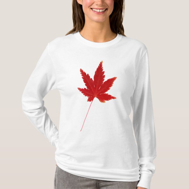 Camiseta Folha de outono do solteiro Vermelho (Frente)