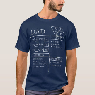 Camiseta Folha de Personagem Dad Stats Branco