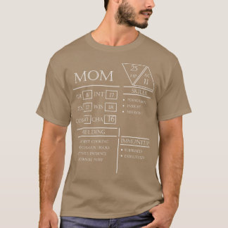 Camiseta Folha de Personagem Mom Stats Menino Retro Branco