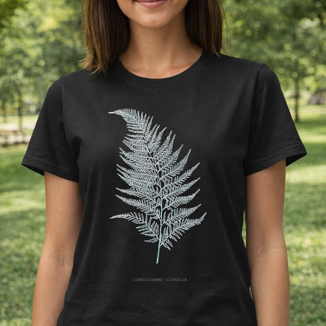 Camiseta Folha de Samambaia Ocre, Gymnogramma Ochracea (Ochre Fern Frond, Gymnogramma Ochracea. Women Basic Black T-Shirt )