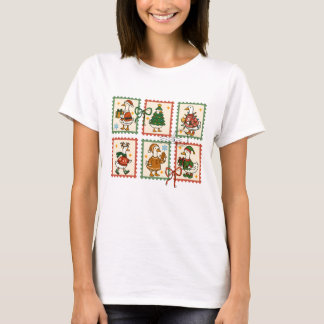 Camiseta Folha de Selos Postais de Natal de Ganso Fofo Fest