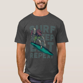 CAMISETA FOLHA DE SURF DE ESQUELETO COMER REPETIR
