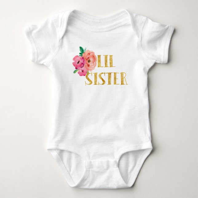 Camiseta Folha Dourado floral do Bodysuit da irmã mais nova (Frente)