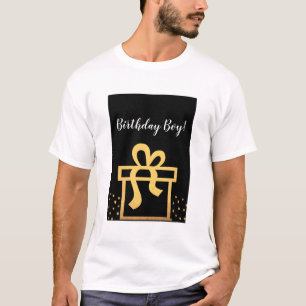 Camiseta Folha preta e Dourado do menino do aniversário do