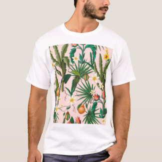 Camiseta Folha tropical, flor, padrão de fruta.
