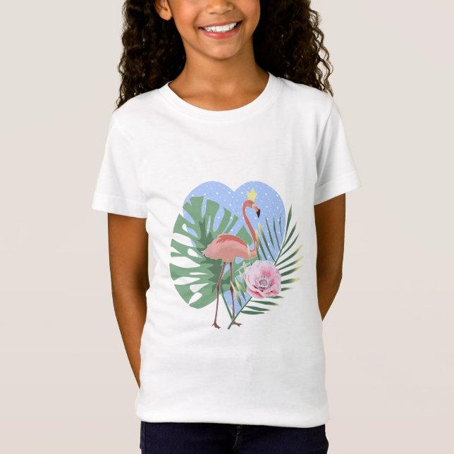 Camiseta Folha tropical rosa Flamingo (Frente)