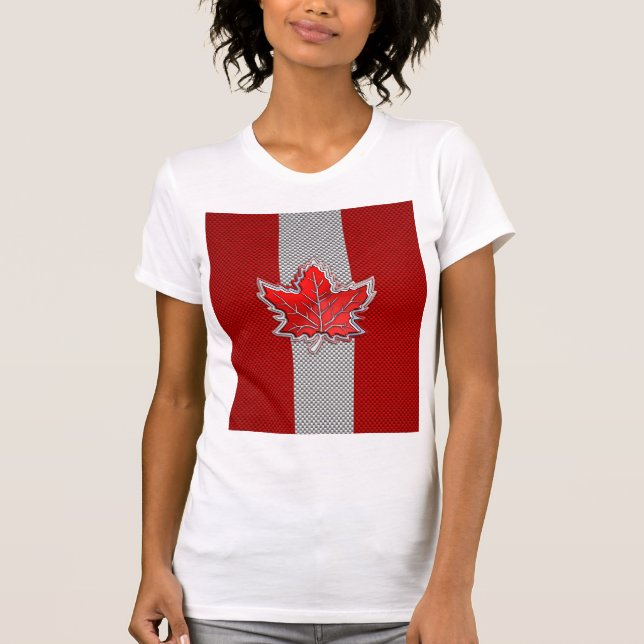 Camiseta Folha vermelha canadense em aparência de fibra de  (Frente)