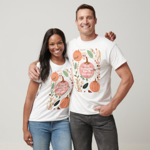 Camiseta Folhagem bonito e Pumpkins Rosa Festa de Ação de G