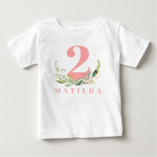 Camiseta Folhagem do segundo aniversário + número de idad
