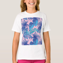 Camiseta Folhagem tropical rosa e azul personalizada