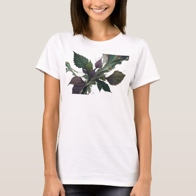Camiseta Folhas Abstratas Prateadas Ousadas e Lindas (Frente)