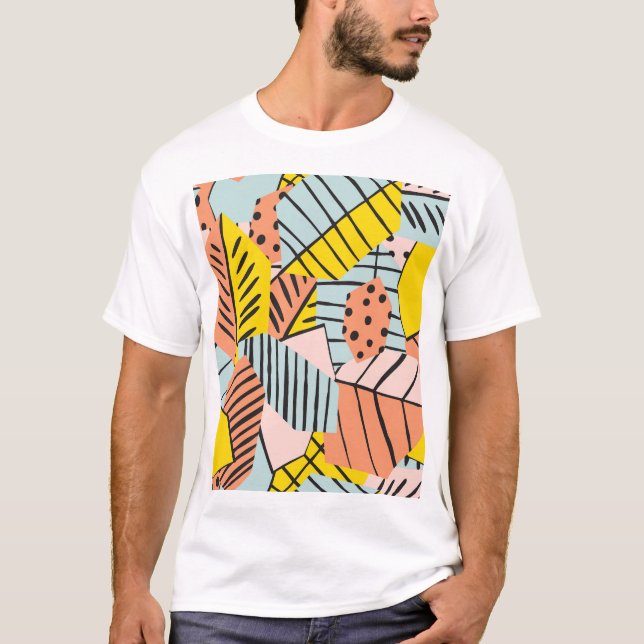 Camiseta Folhas abstrato coloridas, padrão natural. (Frente)
