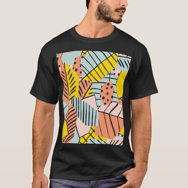 Camiseta Folhas abstrato coloridas, padrão natural. (Frente)