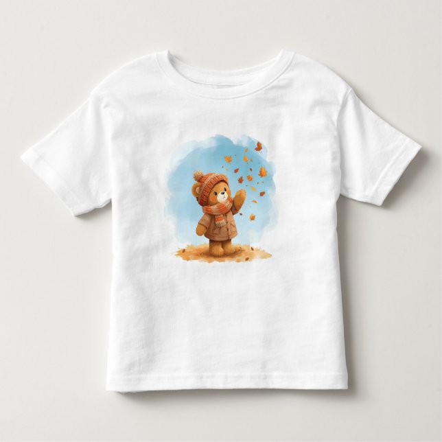 Camiseta Folhas Adoráveis De Urso De Teddy Capturando Autum (Frente)