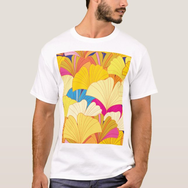 Camiseta Folhas amarelas de gingko, padrão sem costura. (Frente)