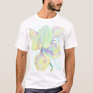 Camiseta Folhas Botânicas em Aquarela Amarelo Verde Pastel