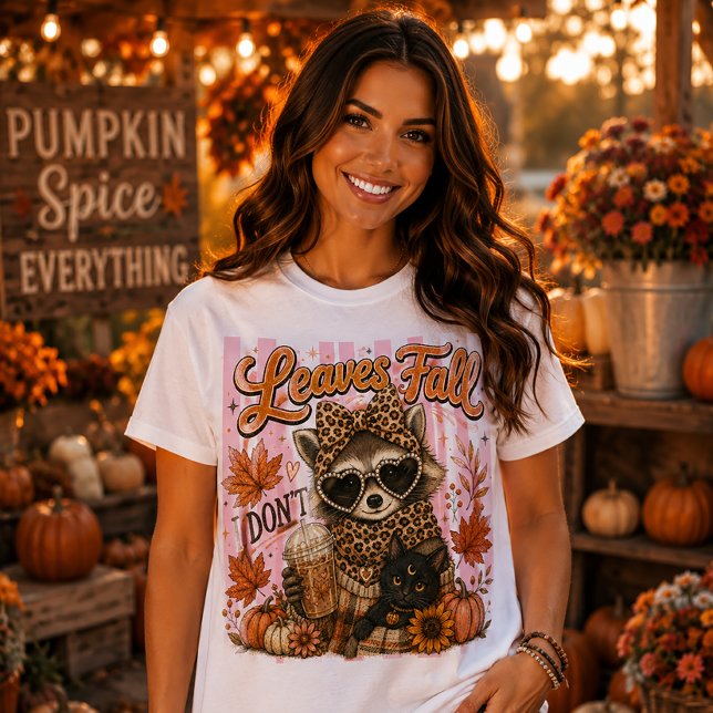 Camiseta Folhas Caem Eu Não Guaxinim Fofo (Criador carregado)