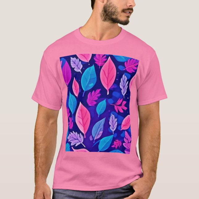 Camiseta Folhas de Cartoon Whimsic: Roxo e Rosa (Frente)