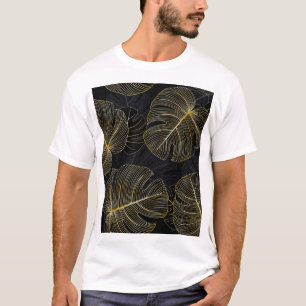 Camiseta Folhas de monstera ouro, floral romântico sem cost