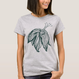 Camiseta folhas de monstera verde-escura e lírios contorno