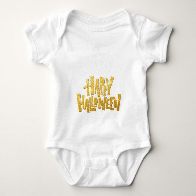 Camiseta Folhas de Ouro de Halloween Pumpkin com gravação C (Frente)