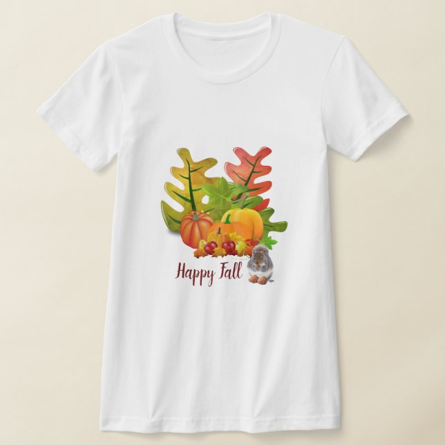 Camiseta Folhas de Outono Abóbora e Esquilo Sazonal  (Postura )