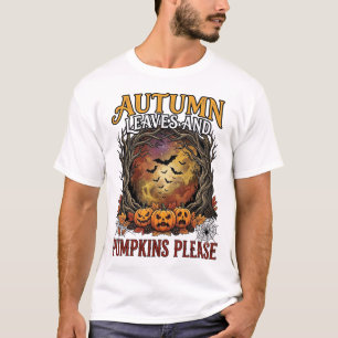 Camiseta Folhas de Outono Abóboras Por Favor Halloween Assu