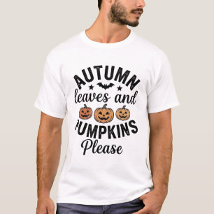 Camiseta Folhas de Outono Abóboras Por Favor Halloween Vint