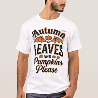 Camiseta Folhas de Outono Abóboras Por Favor Vintage Outono