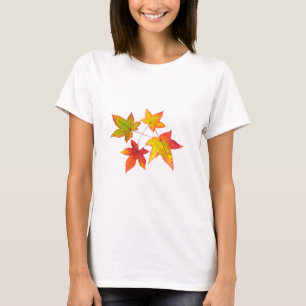 Camiseta Folhas de outono amarelas e verdes vermelhas