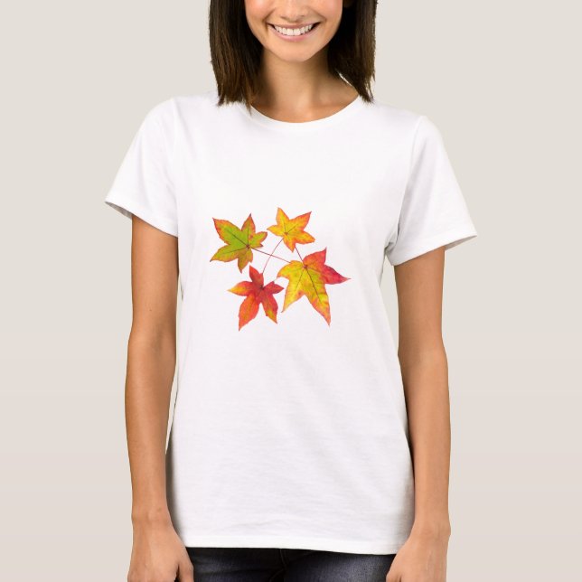 Camiseta Folhas de outono amarelas e verdes vermelhas (Frente)
