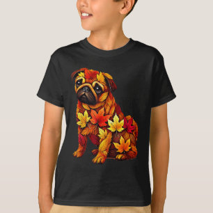 Camiseta Folhas de Outono Cachorro Pug Natureza Homens Mulh