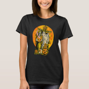 Camiseta Folhas de Outono de Halloween Fantasma Abóbora Esp