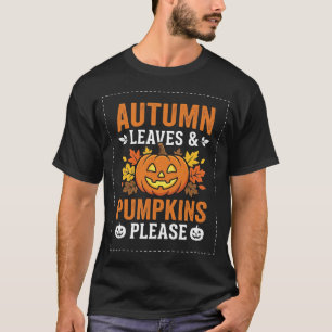Camiseta Folhas de Outono Desenho de Abóbora de Halloween