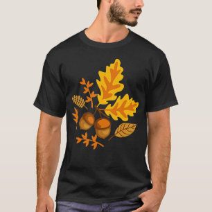 Camiseta Folhas de outono e Bolotas caem para Mulheres Graç
