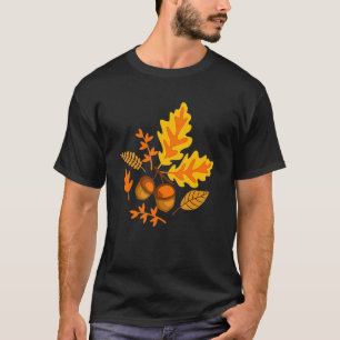 Camiseta Folhas De Outono E Bolotas Caem Para Mulheres Graç