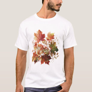 Camiseta Folhas de outono e flores em Buquê