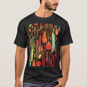 Camiseta Folhas de outono: padrão sem costura escuro.