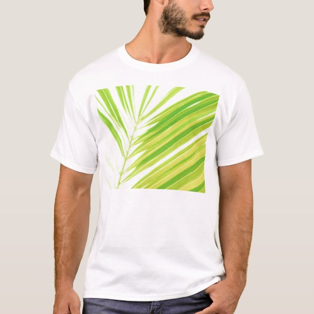 Camiseta Folhas de Palma de Pastel Verde-Pálidas (Frente)