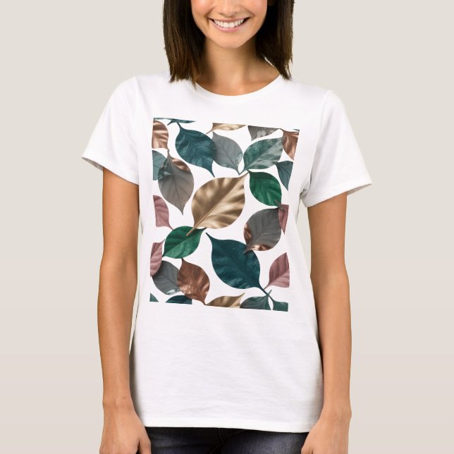 Camiseta Folhas de Prata Atraentes com Design Ousado (Frente)