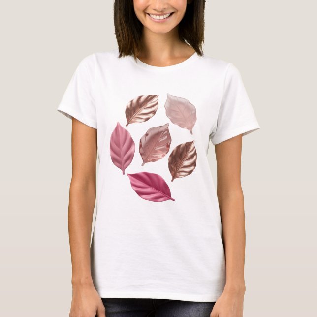 Camiseta Folhas Douradas de Prata Esbelta Design Ousado (Frente)