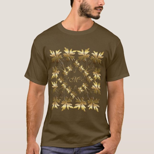 Camiseta folhas douradas luxuosas, ouro, luxo Dourado, (Frente)