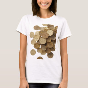 Camiseta Folhas Douradas Prateadas em Negrito Design Ousado