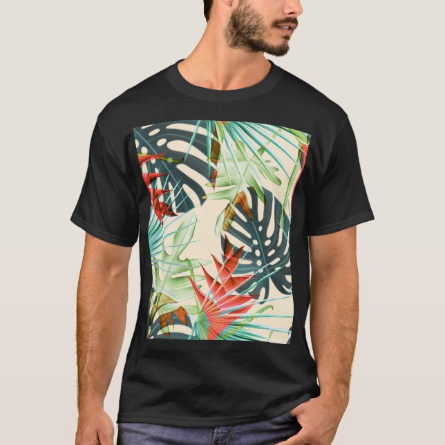 Camiseta Folhas e flores tropicais: padrão vibrante (Frente)