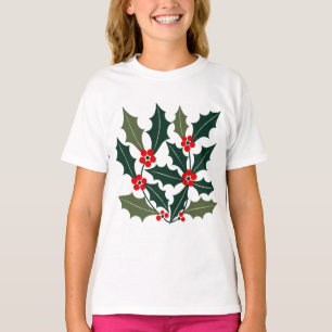 Camiseta Folhas-Escalonadas Holly-Berry Meio-Do-Século-Mode